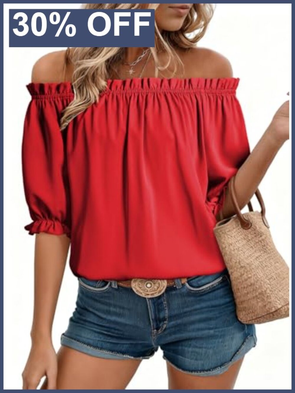Off Shoulder Blouse Puff Sleeve Dressy Casual Top for Women